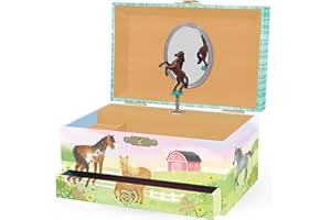 GIGGLE & HONEY Muzyczna Koń Szkatułka na biżuterię dla dziewczynek - Kids Dancing Koń Pozytywka z lustrem, Koń Prezenty dla dziewczynek, szkatułki na biżuterię, prezent urodzinowy dla dzieci