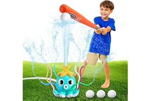 MoKo Water Sprinkler Baseball Toy for Kids Outdoor Play, 2 in 1 Octopus Baseball Water Games, Yard Sprayer Sprinkler, Toddler Outdoor Toys for Backyard Garden Lawn Pool, Sky Blue Octopus