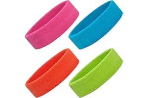 ONUPGO Schweißbänder Set, Sport-Stirnband für Männer Frauen, 4 Pcs Baumwolle Schweiß Stirnbänder, Frottee-Stirnbänder für Tennis, Gymnastik, Working Out