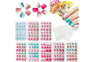 Kalolary 8 scatole bambini Unghie finte, Set di unghie finte per bambini Sfumatura rosa Kit Stampa su pre-colla Full Cover Unghie finte per ragazze