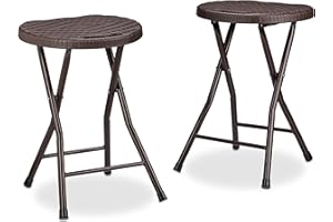 Relaxdays Tabouret de jardin lot de 2 BASTIAN pliant plastique optique rotin balcon terrasse rond résistant HxlxP: 45 x 32,5 x 29 cm, marron