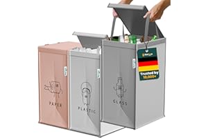 Norggo® Mülltrennsystem 3fach – Set aus 3 Mülltrennsysteme für Plastik, Papier und Glas – Recycling Behälter 40L mit Griff – Abfall & Recycling Lösung – Mülltrennsystem Küche – Altpapier & Altglas