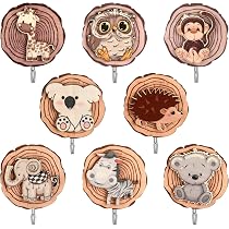 6 Ganci Appendiabiti Animali Legno - Autoadesivi Senza Foratura Per Bambini