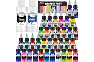 Roizefar Airbrush Paint, 36 Colors Air Brush Paint Set with Thinners & Cleaner, Water-Based Airbrush Painting Kit for Artists, Beginners, DIY Projects, Metallic, Fluorescent Colours, 20 ml/Bottle