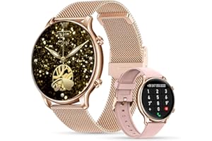 LUNIQUESHOP LSWATCH Damski zegarek z połączeniem Bluetooth 1,6" - Smartwatch Temperatura, napięcie tlenowe krwi, tętno, krokomierz pogoda 2 bransoletki iOS Android różowe złoto