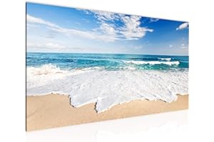 Runa Art Tableau Decoration Murale Plage Mer 1 Partie Moderne Toile non tissée Salon Salle Vague Beige Bleu 607312c