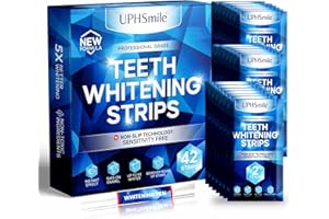 UPHsmile Professional Teeth Whitening Strips - 21 Whitening Sessions - Sensitivity Free - 42 Peroxide Free Whitening Strips - Safe for Enamel 100% Natural-1x2ml Whitening Pen + Mouth Opener Included