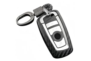 M.JVisun Soft Silicone Rubber Carbon Fiber Texture Case Protector Car Remote Key Fob Cover For BMW 1 Series 2 3 4 5 6 7 Series 5GT GT3 GT5 X1 X3 X4 M2 M3 M4 M5 M6 - Black - Weave Keychain