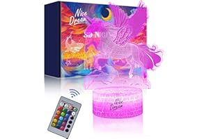 Nice Dream Luce Notturna Unicorno per Bambini, Regali Unicorno per Ragazze, Telecomando 16 Cambia Colore Dimmerabile, Lampada da Illusione 3D a Luce LED per Cameretta Arredamento Camera da Letto