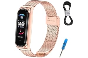 BDIG Correa Compatible para Amazfit Band 5 Metal Correas, Pulsera de Repuesto de Acero Inoxidable Hebilla Ajustable Correa para Amazfit Band 5 (No Host)