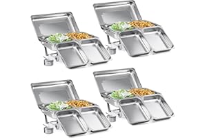 Wilprep Chafing Dish Edelstahl Buffet-Set Warmhaltebehälter Speisenwärmer Wärmebehälter Rechaud für Catering, Buffet und Party (4 Set 1/2+1/2 GN -Behälter)