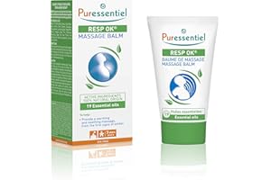 Puressentiel, Resp ok Balm Winter ailments Seasonal sensitivities 100 natural origin USP2230, 19 ESSENTIAL OILS: Anise, Bay St Thomas, Cajeput, Cedar wood, Lemon, Clove, Cypress, Eucalyptus, Lavander officinale, Lavandin grosso, Peppermint, Niaouli, Oregano, Sylvestris Pine, Ravintsara, Rosemary, Sage officinale, Tea Tree, Thyme, 50 ml