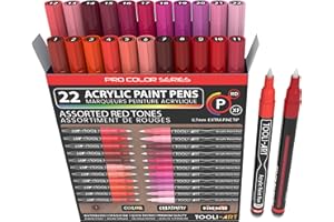 TOOLI-ART Zestaw markerów akrylowych, 22 różne czerwone i różowe, zestaw markerów specjalnych 0,7 mm, bardzo cienka końcówka do malowania skalnego, szkła, kubków, drewna, metalu, płótna, DIY, nietoksyczne, na