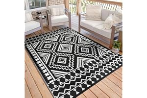 ‎TUKDAK TUKDAK Schwarz Outdoor Teppich Wetterfest 150x245cm, Wendbarer Outdoorteppich Matte Kunststoff Teppich, Wasserdichter Außenteppich, UV-beständige Camping Matte für Balkon Terrasse Garten RV Picknick