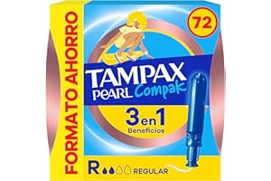 Tampax Tampones Pearl Compak Regular Con Aplicador Suave, Pack de 72, 3 en 1 Protección Antifugas, Comodidad Y Fácil Inserción