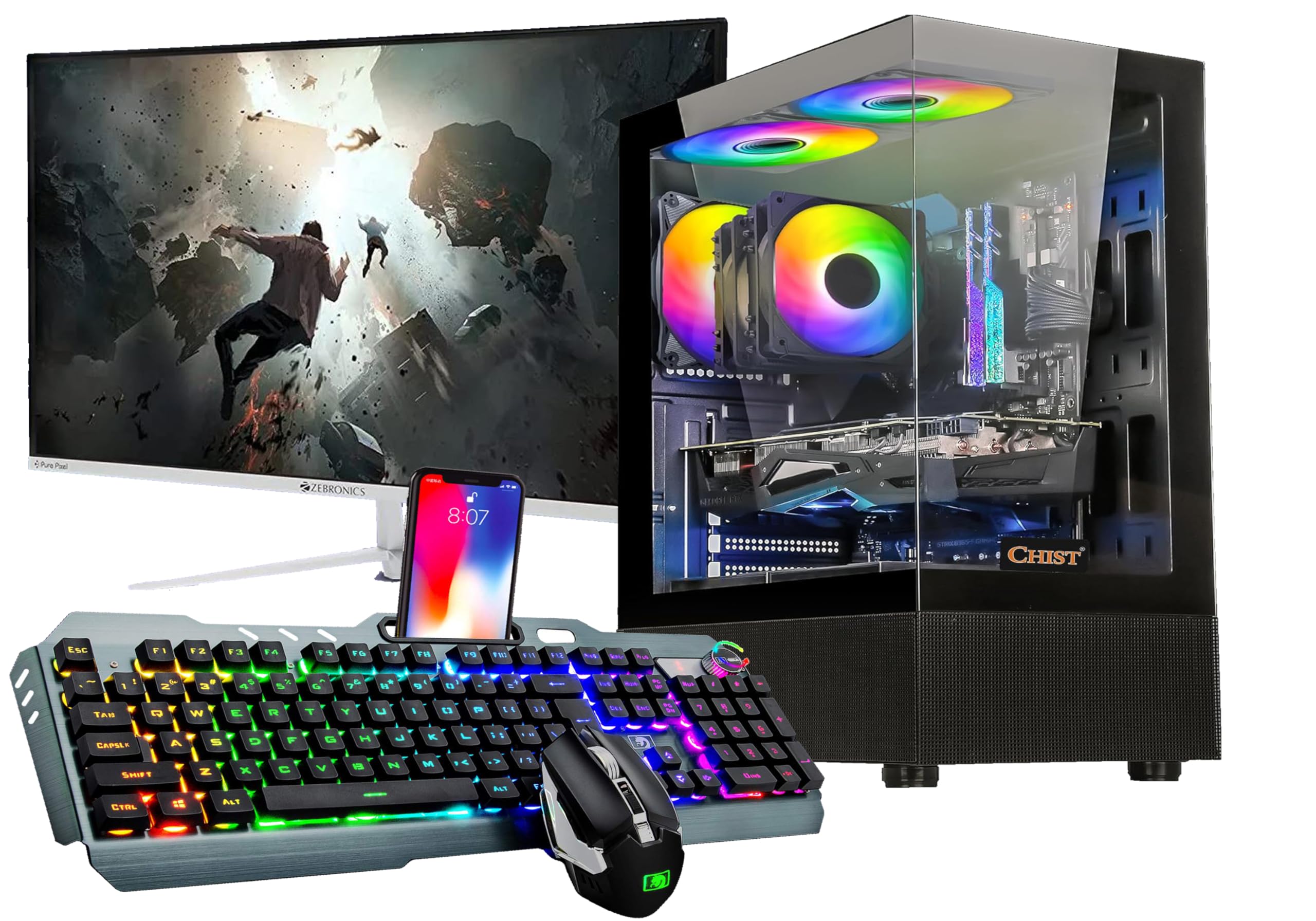 CHIST Gaming Desktop, 9th Gen Core i5-9400 6 Core 6Threats, 32GB RAM, 1TB NVMe SSD, RX 580 8GB GDDR5, 24 IPS Brazel Monitor Keyboard Mouse,Wi-Fi, Windows 11 Pro