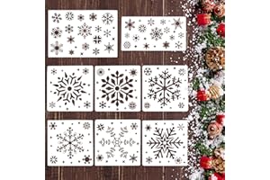 ABEILLO 8 Pcs Christmas Snowflake Stencil for Crafts, Large Reusable Snowflake Drawing Painting Stencil Winter Holiday Snow Flake Stencils Template for Window Wall Wood, Xmas Home Decor