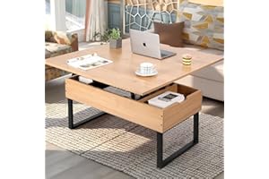 VOWNER Mesa de Centro Elevable, 3 en 1 Mesa de Salón Multifuncional con Almacenamiento Oculto, Mesa de Comedor Moderna Elevadora