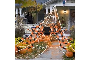 AMBANDIER Halloween Decorations Spider Web, 50'' Giant Spider + 200'' Triangular Giant Spider Web and 20G Spider Web, Halloween Spider for Indoor Outdoor Scary Haunted House Spider Web Party Halloween Yard