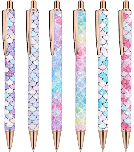 PATIKIL 6-Pack Rhinestone Ballpoint Pens - Sparkly Crystal Metal Pens, 1.0mm Black Ink, Lake Blue & Gold
