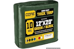 Core Tarps telo impermeabile esterno(190 g/m2|12′ X 20′ | 3.65m X 6.1m,Verde/Nero) 10 Mil Protective Tarpaulin | Tent Cover | Telo con occhielli Resistente ai raggi, UV, antistrappo.