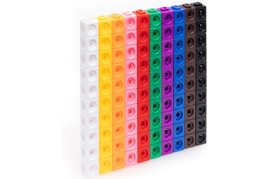 Maths Cubes - 100-Piece Set of Fidget Linking Cubes for Early Learning and Maths, with 10 Colours and Geometric Shapes, Perfect for Classroom and Home