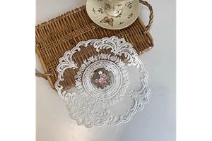 MAUSOUCA 2pcs French lace Placemats, exquisite flower embroidered Round Doilies Coasters Vase mat for home decoration (White,Diameter28cm)