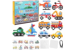 Homgaty Perline da Stirare 10 mm, Oltre 1000PZ con Piastre e Accessori, Grandi Perle per Bambini, Set Creativo Fai da te con Tanti Modelli, Ideale dai 3 Anni in Su (Trasporti)