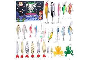 LIHAO Wędkarski Kalendarz Adwentowy 2025 Wędkarski Kalendarz Wędkarski Haczyki Wędkarskie Zestaw Świąteczny Świetny Prezent dla Mężczyzny Nastolatka Chłopca Akcesoria Wędkarskie