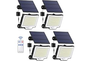 TOPABOL Lampe Solaire Extérieur avec Détecteur de Mouvement [228LED/3 Modes] Lumière Solaire Extérieure avec Télécommande, Étanchéité IP65 LED Solaire Extérieur Jardin avec Câble de 5 Meters [4 Paquet ]
