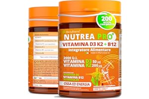BODYBLOOMS Vitamina d3 k2 2000UI - 200 Micro Compresse vit d3 k2 Arricchite con B12 e Acido folico. Supporto completo per ossa, muscoli ed energia - Integratore di Vitamina D senza glutine. Made in Italy