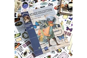 KAMEUN 760Pcs Vintage Scrapbook Stickers, 24 Sheets Transparent Decorative Stickers Retro Deco Paper Sticker for Notebook Journal DIY Art Craft Card Making Supplies