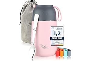 Milu® termos obiadowy 450, 650 ml, 800 ml, ze stali nierdzewnej, na żywność dla niemowląt, utrzymujący ciepło jedzenia, na musli, na wynos, różowy, 800 ml, możliwość personalizacji