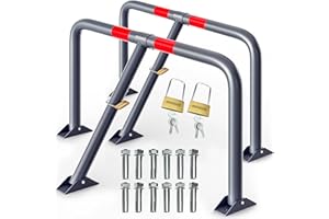 DEUBA 2x Barrière de parking rabattable 80x47x44 cm Barrière de stationnement avec cadenas 3 clés Arceau de parking