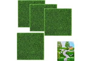 LIJUANWANG Césped Artificial Alfombra,4 piezas 15x15 cm Alfombra de Hierba Artificial,Césped Sintético,Hierba Artificial Verde,para Decoración de Bricolaje Micro,Jardín,Casa Muñeca,Bonsái