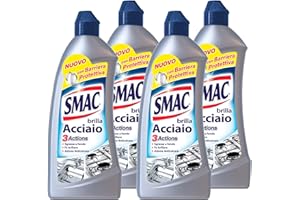 SMAC EXPRESS Smac - Brilla Acciaio, Detergente Crema, Azione Anticalcare e Lucidante, con Barriera Protettiva, 520 ml x 4 Pezzi