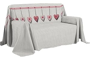 PENSIERI DELICATI Telo Copridivano 250 x 290 cm Made in Italy, Telo Copritutto 100% Cotone Puro, Fantasia Cuore Appeso Rosso, Ideale come Telo Arredo, Salvadivano o Copriletto Estivo (2 Piazze)