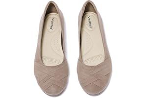 Veittes Women's Wide Width Flats Shoes - Classic Round Toe Slip-on Fashionable Ballet Shoes.