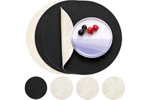 Myir JUN Manteles Individuales Redondos y Posavasos, Salvamanteles Individuales de Cuero Juego de 4 Mantel Individual Lavables Antideslizant Individuales Mesa (Crema Negro, Redondos)