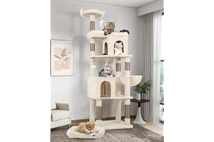 Globlazer Tiragraffi per Gatti Grandi Beige, Castello per Gatto Alto 183 cm con Grotte Piattaforma Cesto Cuccia, Albero Gatti Stabile per Adulti Maine Coon Riposare Giocare Interno (S72, Beige)