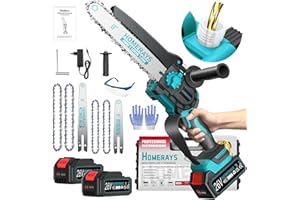HOMERAYS Mini Motosega a Batteria per Potatura con 8000mAh, Mini Motosega Elettrica da 8 e 6 Pollici con Oliatore Automatico e Batteria per motosega a Mano Senza spazzole 2 * 4000mAh per Cesoie da Giardino