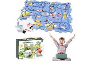 CEMSSITU Puzzle Racer Kids Car Track Set, Puzzle Racer Car Track, Puzzle Track Car Play Set, for Kids Christmas Birthday Gifts (Space,1 Car+12 Puzzles+12 Signposts)