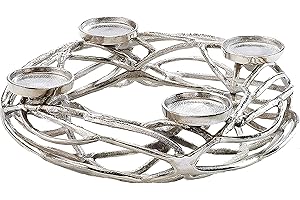 ‎KOBOLO Kobolo Deko-Kranz Adventskranz groß - Metall - Silber - für 4 Kerzen - D40 cm