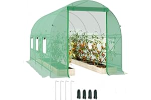 Outsunny Invernadero de Exterior 4x2x2 m Invernadero de Túnel con 6 Ventanas de Malla y Puerta Enrollable con Cremallera Invernadero de Huerto Anti-UV para Patio Jardín Verde