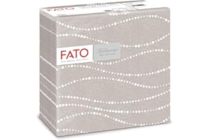 Fato, Tovaglioli in Carta a secco, Airlaid, Effetto Tessuto, Confezione da 50 tovaglioli, Formato 40x40 piegato in 4, Decoro Perle Tortora