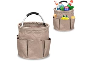 mumisuto Cesta para la conservación de los productos de limpieza, cesta porta herramientas con 6 bolsillos exteriores, cesta portaobjetos de limpieza plegable de tela Oxford, impermeable (Caqui)