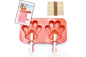 CHRONOBALANCE Foremka do lodu dla psa z silikonu, nie zawiera BPA, z 50 drewnianymi łodygami gratis, 2 formy do łap, łatwe zastosowanie (2 łapy, czerwona)