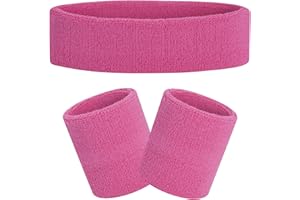 FACATH Sweatband Set Sports Headband Wristband Set Terry Cloth Wristband Athletic Exercise Basketball Wrist Band Headbands Moisture Wicking Sweat Absorbing Cotton Stripped Sweat Band
