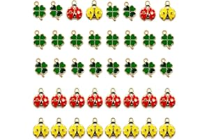 Niuhong 40 Pcs Colgante Trébol Mariquita Metal Lucky Charm Cuatro Hojas Llavero De La Suerte Accesorios Lucky Charms Mini Adornos Hierba Suerte Trébol Mariquita Artesanías Bricolaje