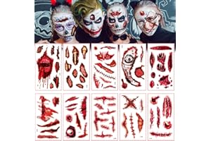 LGZIN Tatouages Temporaires Halloween, 10 PCS Halloween Zombie Cicatrices Tatouages, Faux Cicatrice, Blessure Autocollant, Halloween Cicatrices Tatouages, pour Maquillage Halloween Cosplay